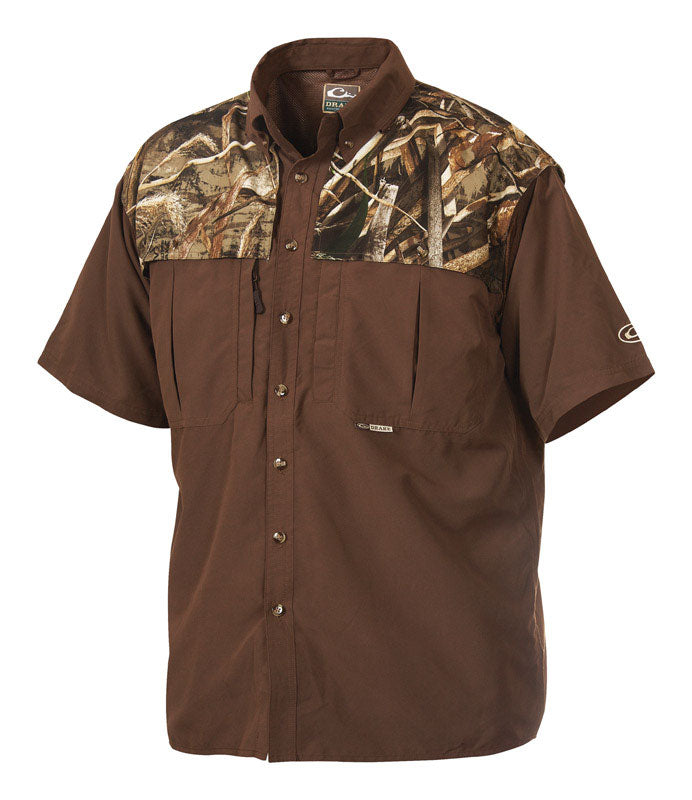 ICON OUTDOORS LLC, Drake  EST  XXL  Short Sleeve  Men's  Collared  Brown/Camo  Work Shirt