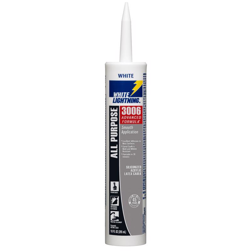 WHITE LIGHTING, White Lightning 3006 White Siliconized Acrylic Caulk Sealant 10 oz. (Pack of 12)