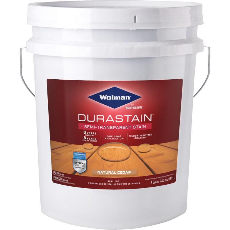 RUST-OLEUM CORP, Wolman RainCoat OneCoat 250 g/L Transparent Natural Cedar Water-Based Wood Stain 5 gal.